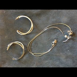 16"rose motifnecklace & dangle hoop earring silver